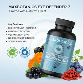 Max Botanics Eye Defender 7 Long-Term Eye Health Formula Supplements Lutein Zeaxanthin Bilberry Goji Blackcurrant Eyebright Support Clear Healthy Vision No Additives Vegan GMP 120 Capsules UK Made