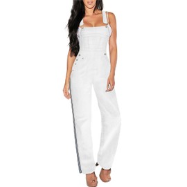Hybrid & Company Women's Comfortable Stretch Casual Jumpsuit Denim Pants Overalls Rompers PVJ6032 WHITE S