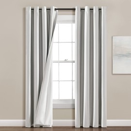 Lush Decor Insulated Grommet 100% Blackout Faux Silk Window Curtain Panel (Single Panel), 84" L x 52" W, Light Gray