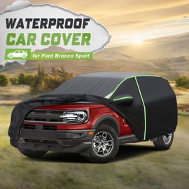 Mixsuper Liner Car Cover for Ford Bronco Sport 2021-2024, Full Car Cover All Weather Car Covers for Bronco Sport, Waterproof Outdoor Cover with Zipper Door Reflective Strips