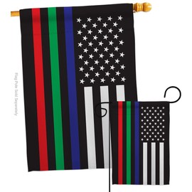 US Thin Blue Green Red Line Garden House Flag - Set Armed Forces Service All Branches Support Honor United State American Military Veteran - Banner Small Yard Gift Double-Sided Made in USA 28 X 40