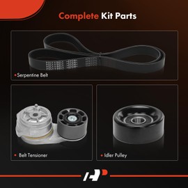 A-Premium Engine Serpentine Belt Drive Kit with Tensioner & Idler Pulley Compatible with Autocar LLC. Xpeditor, Xpeditor WX, Xpeditor WXLL & Kenworth W900 & Peterbilt 320, 357, 365, 378 - L6 10.8L