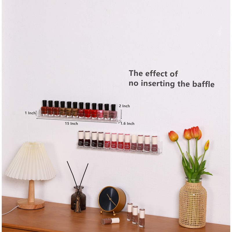 LikeU Nail Polish Rack Wall Mounted Shelf 2 Pack,Clear Acrylic