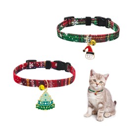 LuckyOpt Cat Collar, Adjustable 7-12 Inch Quick Release Cat Collar with Bell, Floral Patterned Breakaway Cats Collars with Quick Realease Buckle for Kittens Puppies Daily Accessories (Christmas)