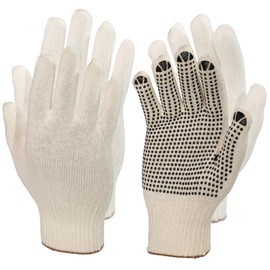 Cotton Work Gloves for Domestic & Industrial Hand Safety - Breathable Work Gloves Men Women with Firm Grip for Indoor & Outdoor Work - 2 Pairs of PVC-Dotted & Non-Dotted Safety Gloves (Medium)