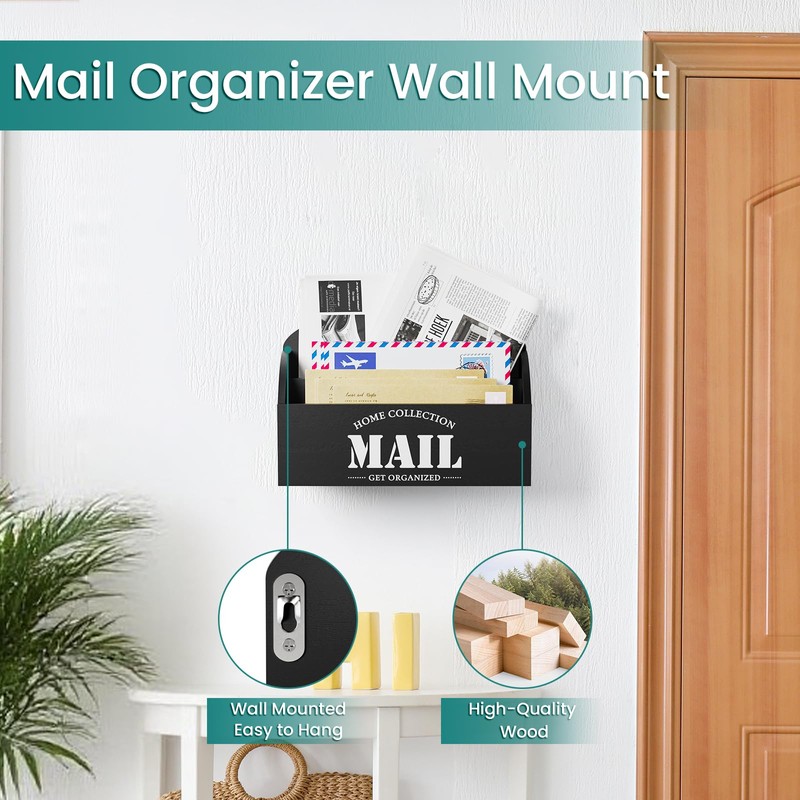 Mail Organizer, Mail Holder with 2 Slots, Mail Basket for