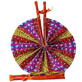 African Delights Ankara Hand Fans - Genuine Leather and Vibrant Fabric - 11.5" - Set of 2 Fans Decor Accessory - Quantity: Set of 2 Fans