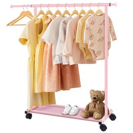 MISSLO Small Garment Racks for Hanging Clothes Rack Mini Kids Clothing Rack Rolling Dress up Storage for Toddler, Baby, Little Girl, Children, Adult(Pink)