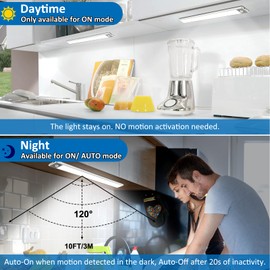 YLXS 70-LED Motion Sensor Under Cabinet Light, 15.9-inch Rechargeable Under Counter Closet Lights, Wireless Night Light Bar, 3-Pack, Cool White