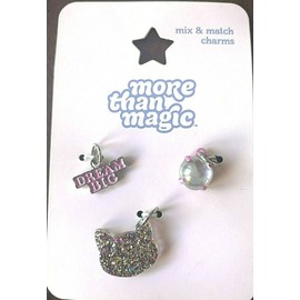 More Than Magic Girls' 3pk Charm Set - Round Gem, Glittery Cat Head, Dream Big