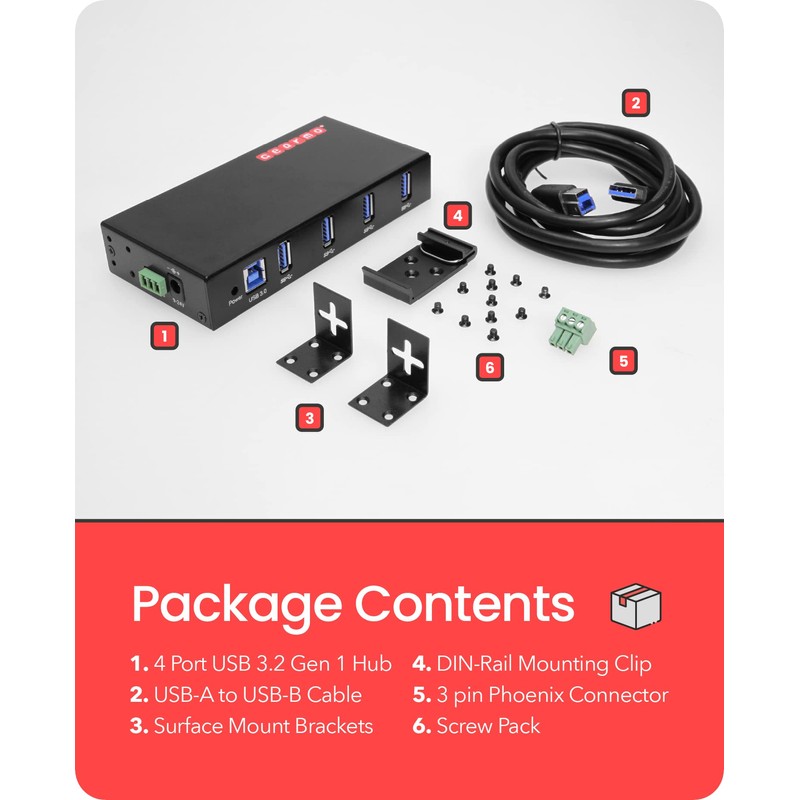 4-Port USB 3.0 Rugged Industrial DIN Rail & Surface Mount