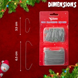 200Pcs Silver Hanging Hooks for Christmas Decorations, Tree Baubles Metal Hooks for Christmas Tree Home Kitchen Party Decorations, Assorted Sizes