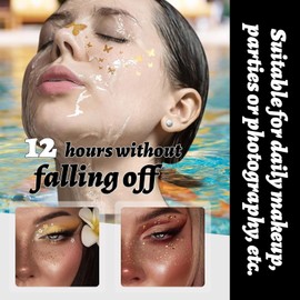 Easilydays 6 Styles Gold Face Glitter Freckles Face Tattoo, Face Glitter Makeup Patches, Sweatproof Waterproof Fake Freckles, Sweatproof Waterproof Glitter Glow Up Sparkle Makeup Patches for Women, C