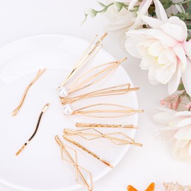 Hotalisona Geometric Metal Hair Pins Pearls Gold Metal Bobby Pins Cute Wedding Bridal Prom Hair Clips Accessories for Women Girls（10pcs）