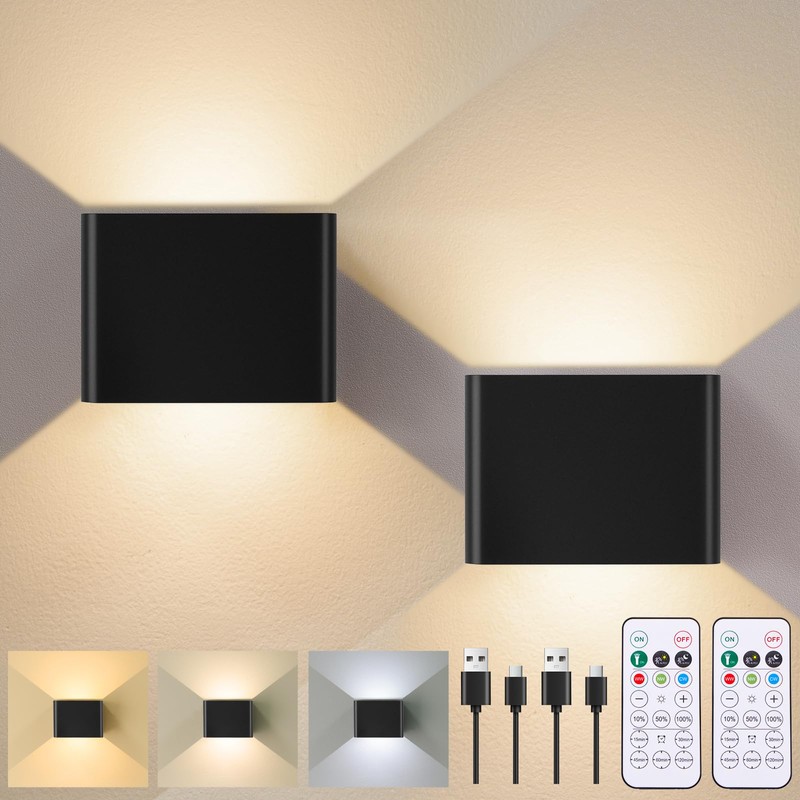 Yochoice Motion Sensor Wall Sconces with Remote Control, 6000mAh Black