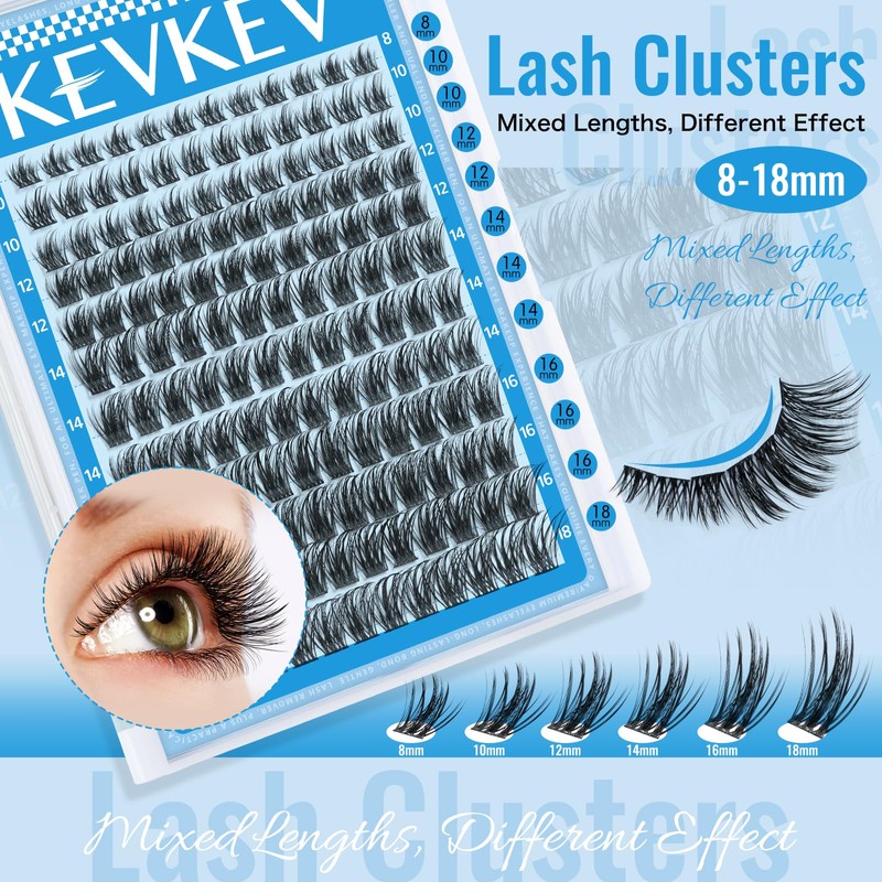 KEVKEV Lash Clusters 144 Pcs Eyelash Clusters Wispy Natural Cluster