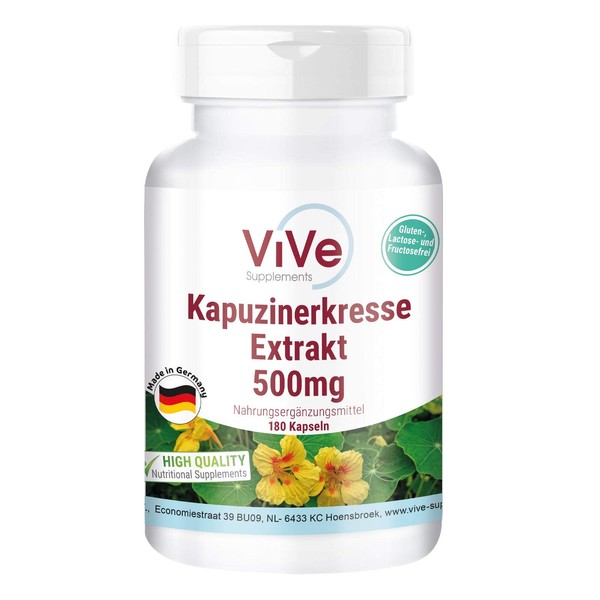 Nasturtium Extract, 500 mg, 180 Capsules, High Dose, Vegan, Quality from Germany ViVe Supplements