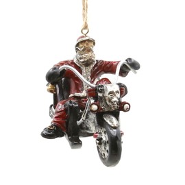 Bella Haus Christmas Shoppe Santa Skeleton Riding a Motorcycle Chopper-Sleigh Christmas Ornament | 3.5” Biker Santa in Leather Jacket for Edgy Holiday Fun! Santa Skull Chopper Christmas Tree Ornament