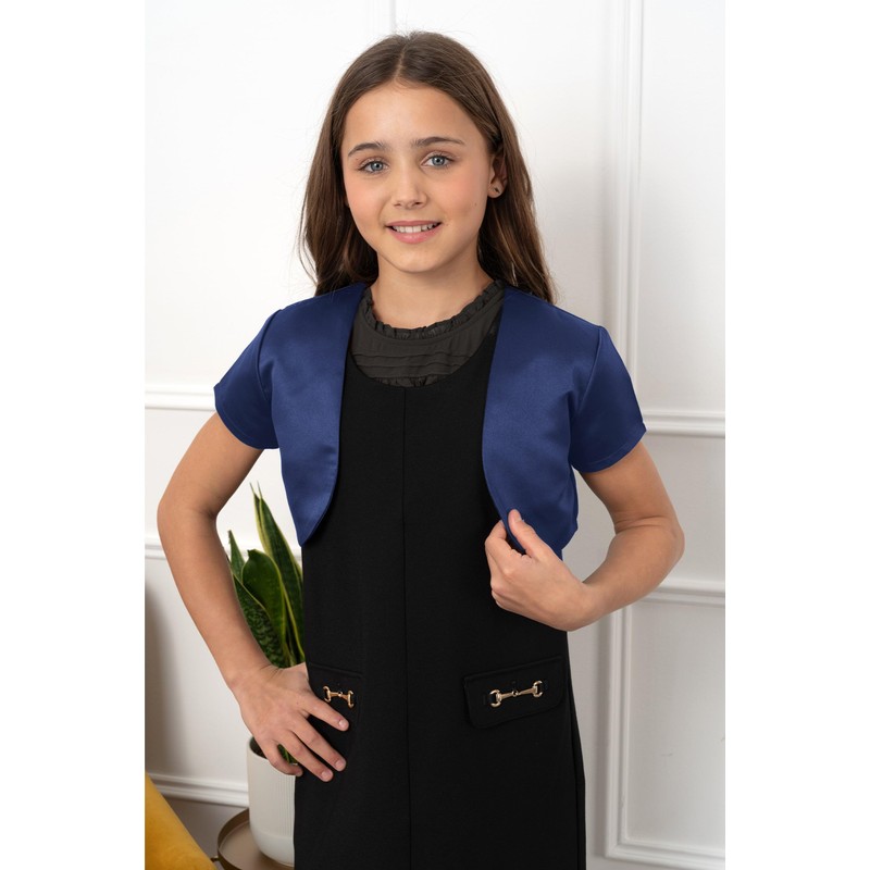 BlackButterfly Children's Satin Short Sleeve Bolero Girls, midnight blue