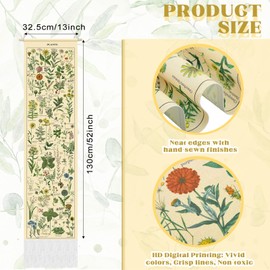 Tegeme Vintage Tapestry 52 x 13 Inch, Long Tapestry Vertical Wall Hanging Reference Illustrative Botanical Tapestry Tassel Tapestry for Bedroom Living Room Home Decoration (Retro, Plants)