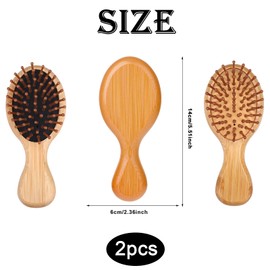 2 Pack Mini Hair Brush - Bamboo Hair Brush for Detangling & Styling, Compact Bamboo Brush for Travel, Includes 1 Black & 1 Beige Small Hairbrush for Men & Women