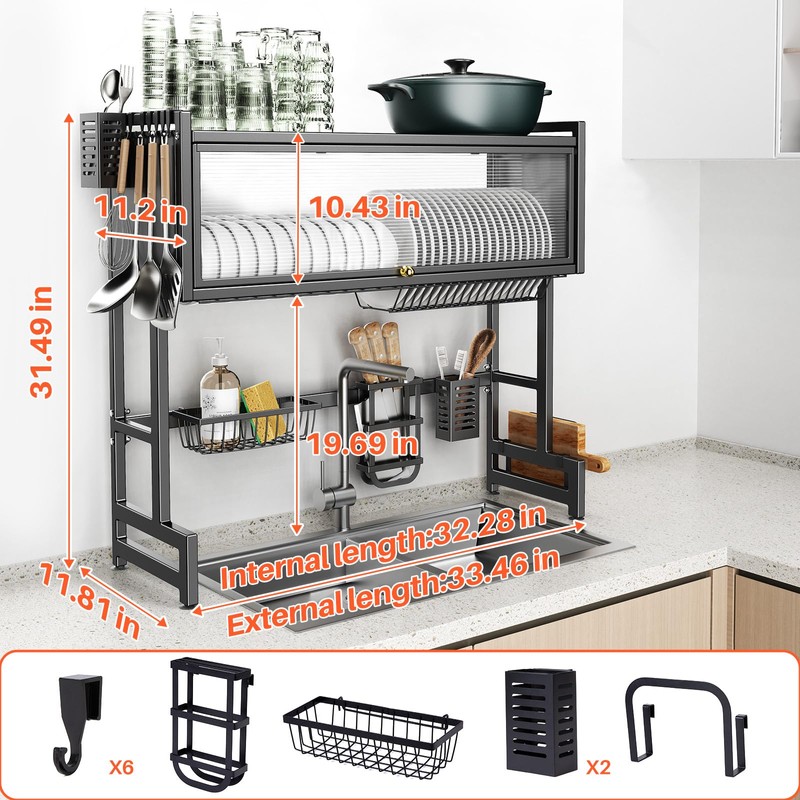 Over The Sink Dish Drainer Drying Rack 3 Tiers with