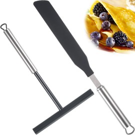 2 Pieces Stainless Steel Dough Distributor, Spatula Pfan Crepes Distributor and Spatula Kit T-Shape Crepes Distributor Dough Distributor for Crepe, Crepe Turner, Dough Distributor for Home, Kitchen,