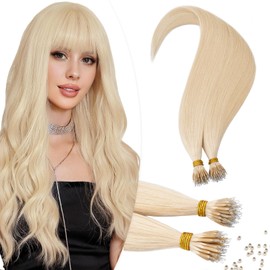 TESS Nano Hair Extensions Real Human Hair Nano Ring Beads Tip Included #60 Platinum Blonde - Cold Fusion 50 Strands 35g - 18 Inch