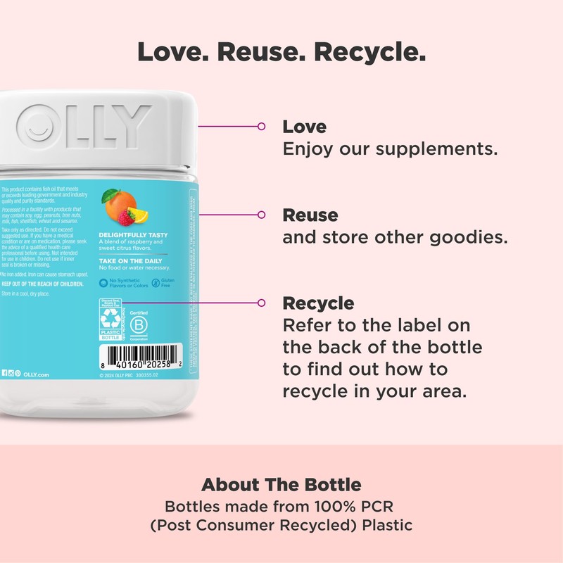 OLLY Essential Prenatal Gummy Multivitamin, Folic Acid, Vitamin D, Omega