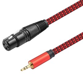 LoongGate 3.5mm (1/8 Inch) TRS Stereo Male to XLR Female Braided Nylon Microphone Cable for Smartphone, Computer, Video Camera (10 feet, Red)