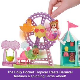 Polly Pocket Doll & Playset, Tropical Treats Carnival Food-Themed Toy Includes 3-inch Doll, 1 Puppy, 10 Accessories & Spinning Ferris Wheel