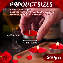 200 Pcs Tea Lights Candles Smokeless Mini Tealight Dripless Candles Bulk for Dinner Party Home Decoration Wedding Centerpiece Birthday Valentine(Red)