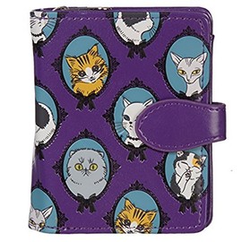 Shag Wear Women's Premium Vegan Clutch Cardholder Wallet Zipper Purse Pretty Animal Theme Design, Cat Cameo, Purple, Small, Travel Wallet