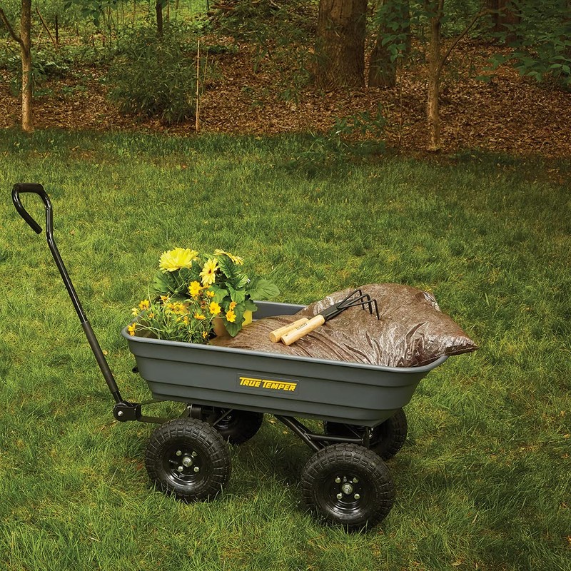 True Temper Poly Garden Cart Wagon, Easy Dump Design, 4