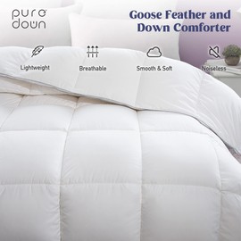 puredown® Goose Feather Comforter Twin Size, All Season Duvet Insert, Gusseted Design Ultra-Soft Noiseless Shell Medium Warmth Bedding Comforters 68×88 Inch