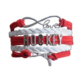 Hockey Charm Bracelet, Hockey Jewelry- Infinity Love Hockey Bracelet- Gift for Her (Red/White)