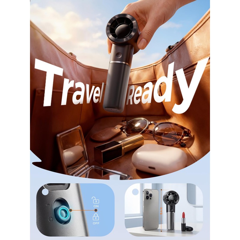 Handheld Portable Fan, 6-Speed Rechargeable Powerful Mini Fan