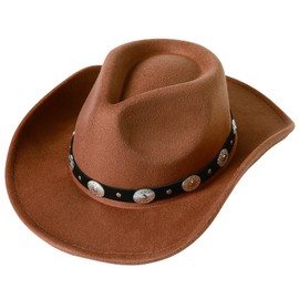 Lanzom Women Men Felt Wide Brim Western Cowboy Hats Belt Buckle Panama Hat (Khaki, Large-X-Large)