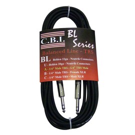 CBI BL2A 1/4" TRS To 1/4" TRS Balanced Guitar Instrument Cable, 6 Feet