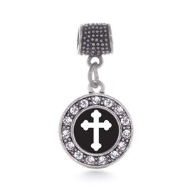 Inspired Silver - Vintage Cross - Silver Memory Charm for Women - Circle Charm Jewelry Gift with Cubic Zirconia - Women's Charm for Bracelets