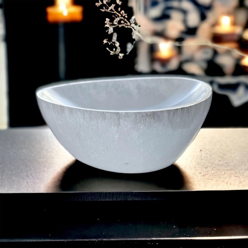 4All Selenite Oval Bowl Handmade Natural White Charging Selenite Crystal