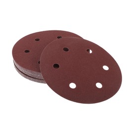 INFINAUTO Sanding Discs, 9inch 6Hole 80 Grit Automotive Repair Round Hook and Loop Sandpaper White Paper Red, 30 Pcs
