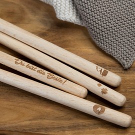 GRUSS & CO 47811 "Human" Wooden Spoon Beech Wood Cooking Spoon 28 cm with Burnt Motif Gift Kitchen Cooking
