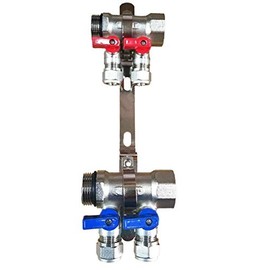 3/4" 2 -Loop/Port Ball Valve Brass Pex Manifold for 1/2" Pex Tubing w/brackets