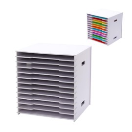 YINSHCO Scrapbook Paper Organizer 12" x 12", 12 Tier File Sorter Storage, White Cardstock Paper Sorter Storage Rack, Document Holder Desktop Scrapbook Paper Organizer Cube for Home Office School