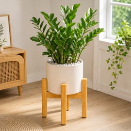 Natural Bamboo Plant Stand – 4-Legged Indoor & Outdoor Flower Pot Holder, Sturdy Wooden Planter Shelf for Home, Patio & Garden