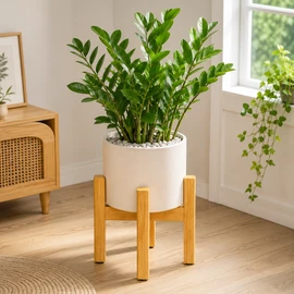 Natural Bamboo Plant Stand – 4-Legged Indoor & Outdoor Flower Pot Holder, Sturdy Wooden Planter Shelf for Home, Patio & Garden
