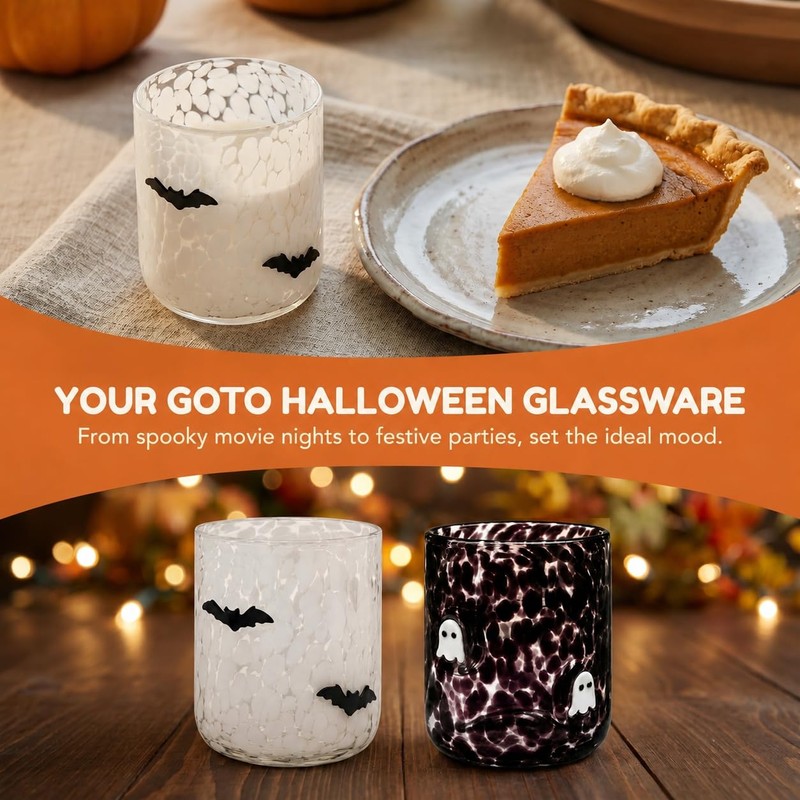 Mrnsta 2 Pcs Halloween Icon Glass Cups - 16oz Ghost