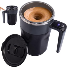 Taza Inteligente de Café con Agitación Magnética 7000 RPM | Acero Inoxidable 316, Pantalla Térmica y 400ml | Recargable, Impermeable - Color Negro (Oficina/Viaje/Hogar)