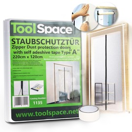 ToolSpace Staubschutztür Folientür Schutzvorhang für Renovierung Türabdeckung mit Doppel Reißverschluss Klebeband Staubschutzfolie Wiederverwendbar für Türen beim Sanieren und Streichen – 220×120 cm